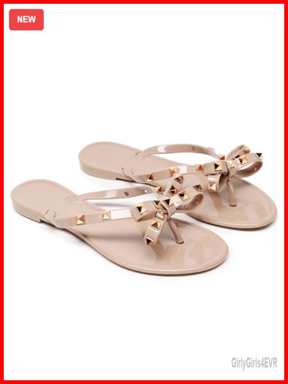 Womens Studded Jelly Sandals Flat Thong Flip Flops with Bow Slip On Summer Beach